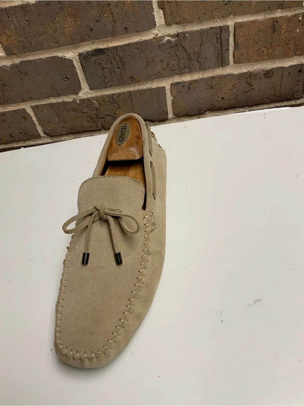 Zara Beige Suede Moccasin Loafer with Bow